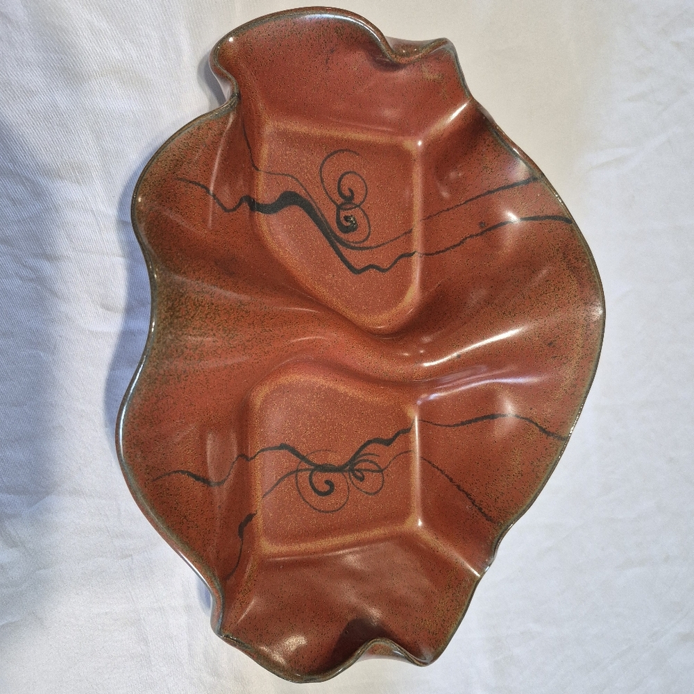 Nancy Hilborn Pottery Divided Serving Decor Dish Hand Painted